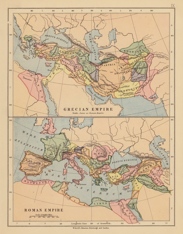 Görög Birodalom; Római Birodalom (színes litográfia) alkotó: English School