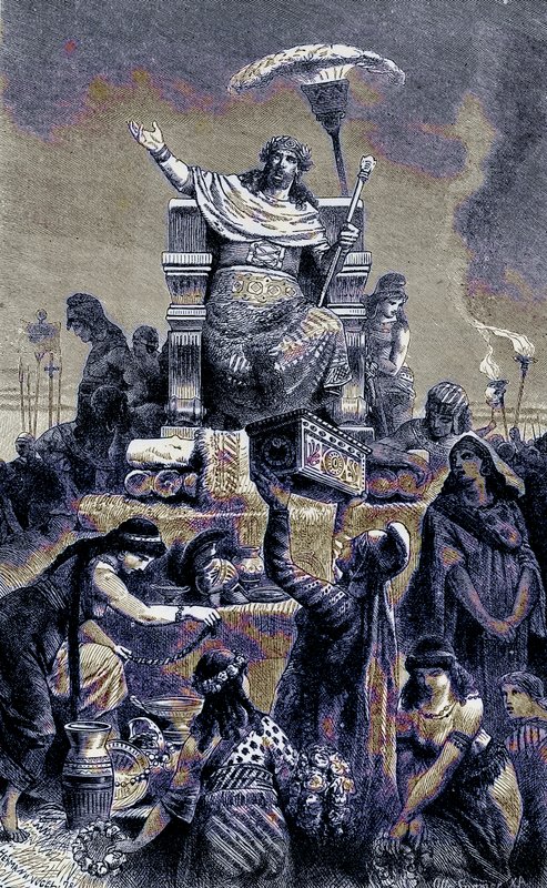 Görög elfajulás – Kroiszosz a temetkezési cölöpön, illusztráció a The Illustrated History of the World-ből, megjelent 1880 körül (digitálisan javított kép) alkotó: English School