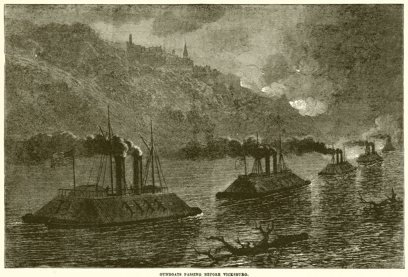 Vicksburg előtt elhaladó ágyús csónakok alkotó: English School