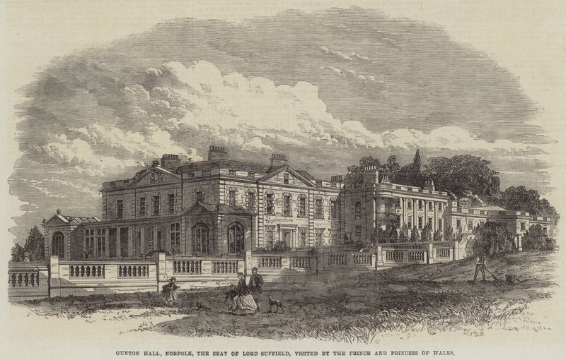 Gunton Hall, Norfolk, Lord Suffield székhelye, amelyet a walesi herceg és hercegnő látogatott meg (metszet) alkotó: English School