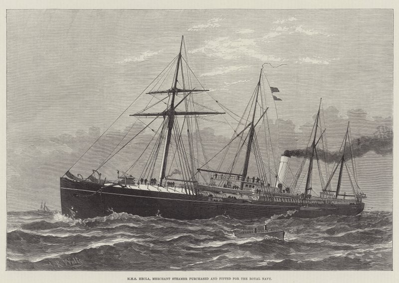 HMS Hecla, Merchant Steamer vásárolt és felszerelt a Királyi Haditengerészet számára (metszet) alkotó: English School