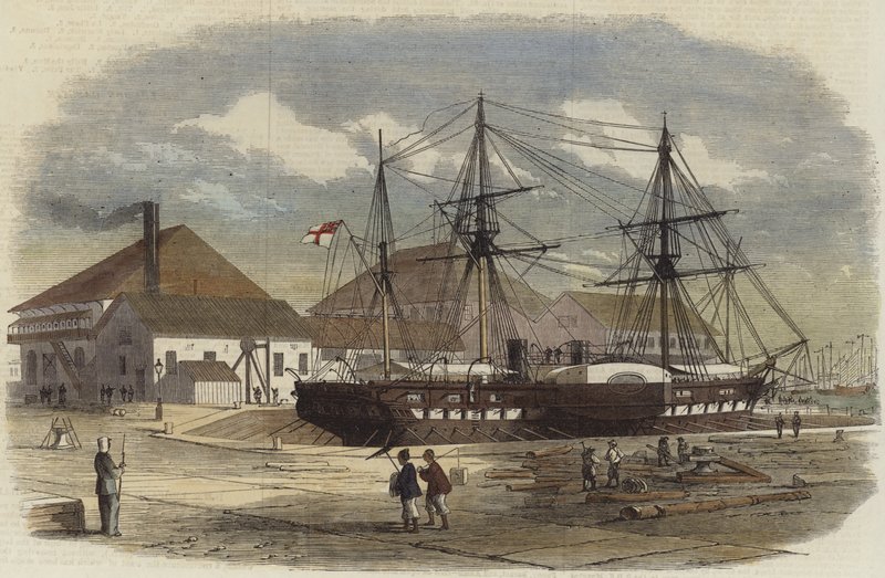 HMS Leopard a dokkban Sanghajban alkotó: English School