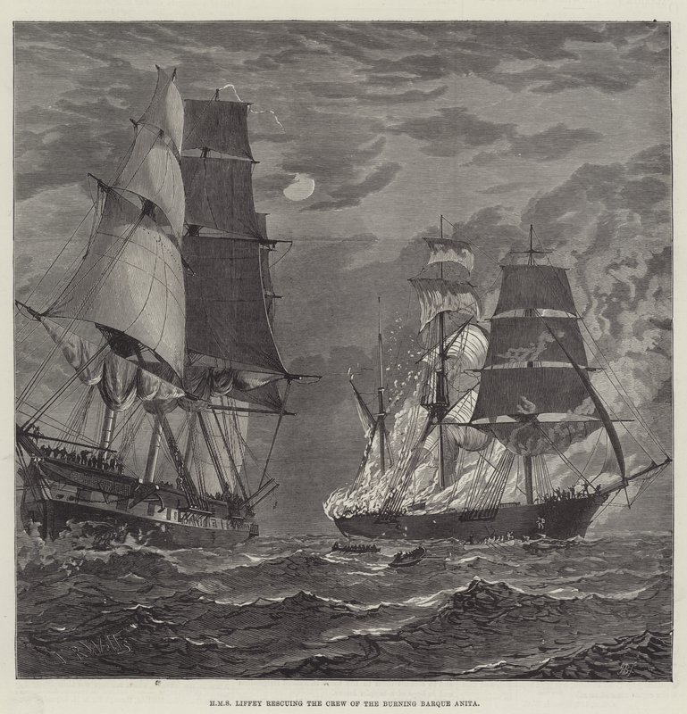 HMS Liffey megmenti a Burning Barque legénységét Anita (metszet) alkotó: English School