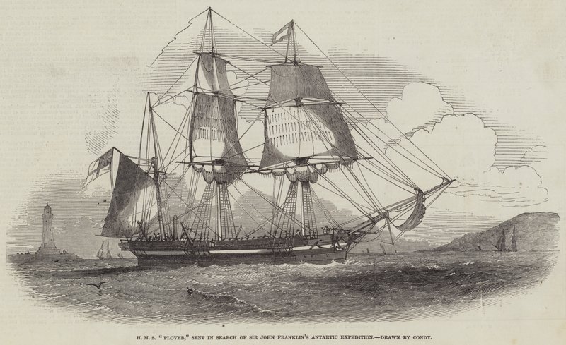 HMS "Plover", amelyet Sir John Franklin sarkvidéki expedíciójának keresésére küldtek (metszet) alkotó: English School