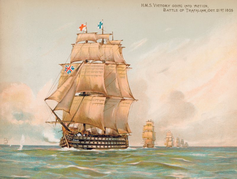 HMS győzelem a trafalgari csatában alkotó: English School