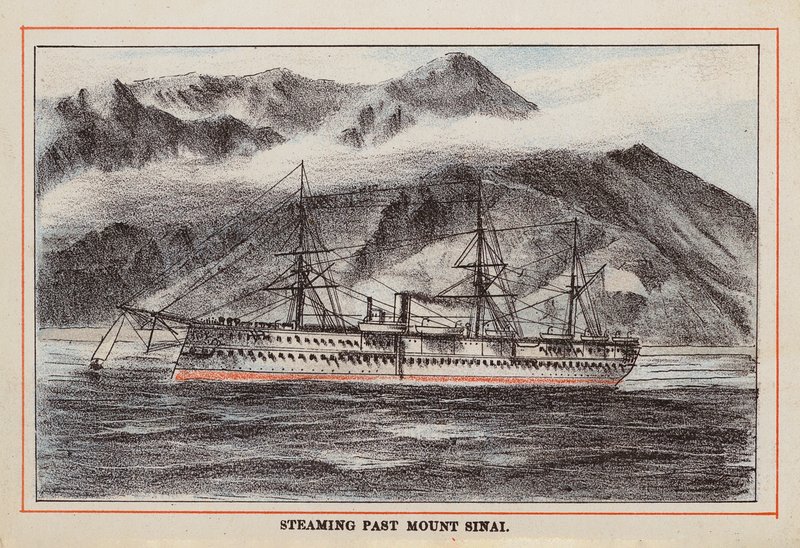 HM indiai csapatszállító hajó: Mount Sinai mellett elhaladva (színes metszet) alkotó: English School