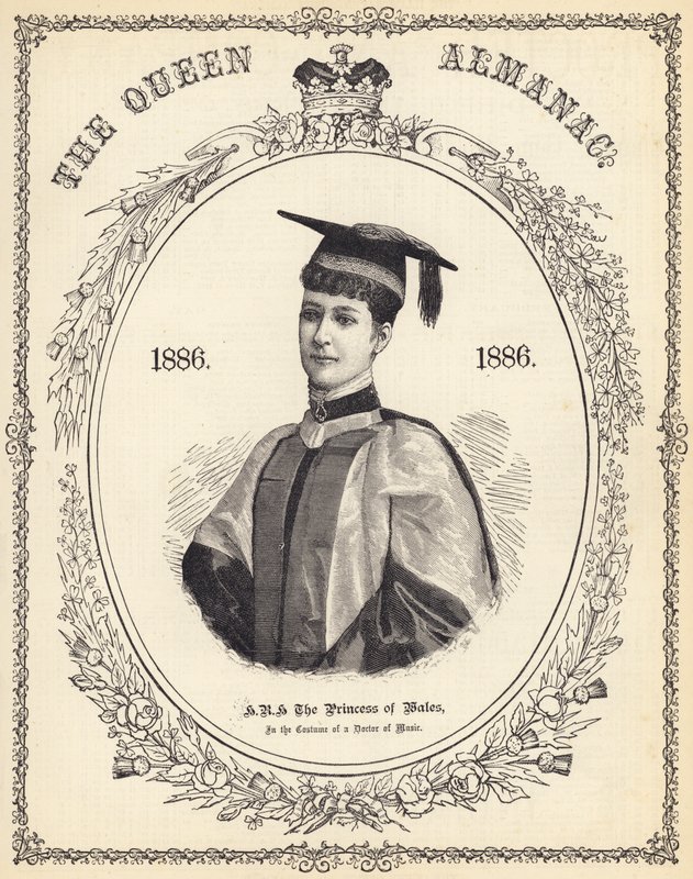 HRH, a walesi hercegnő, a zenedoktor jelmezében (metszet) alkotó: English School