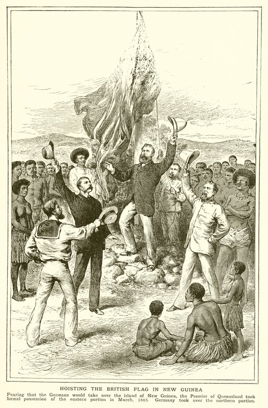H. M. Chester, queenslandi bíró a brit zászló felvonásakor Új-Guineában, 1883. március alkotó: English School