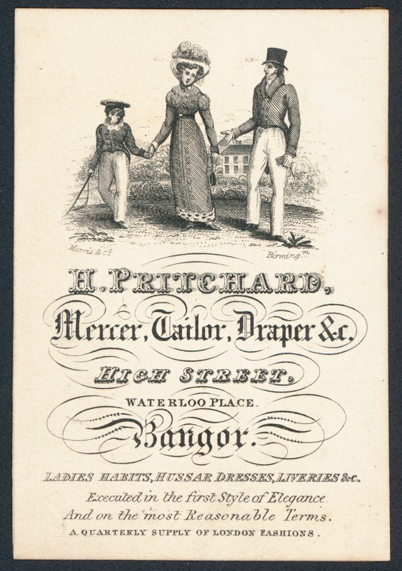 H Pritchard, kereskedő, szabó és drapéria, kereskedelmi kártya alkotó: English School