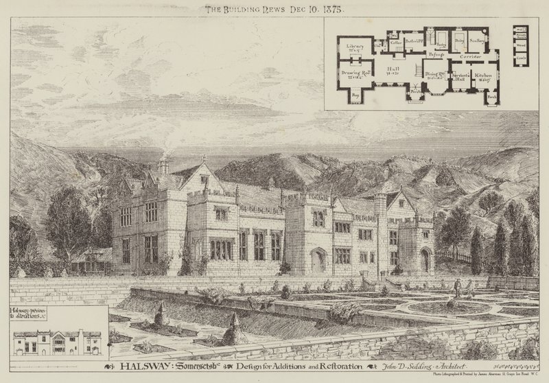 Halsway, Somersetshire, Tervezés kiegészítéshez és helyreállításhoz (metszet) alkotó: English School