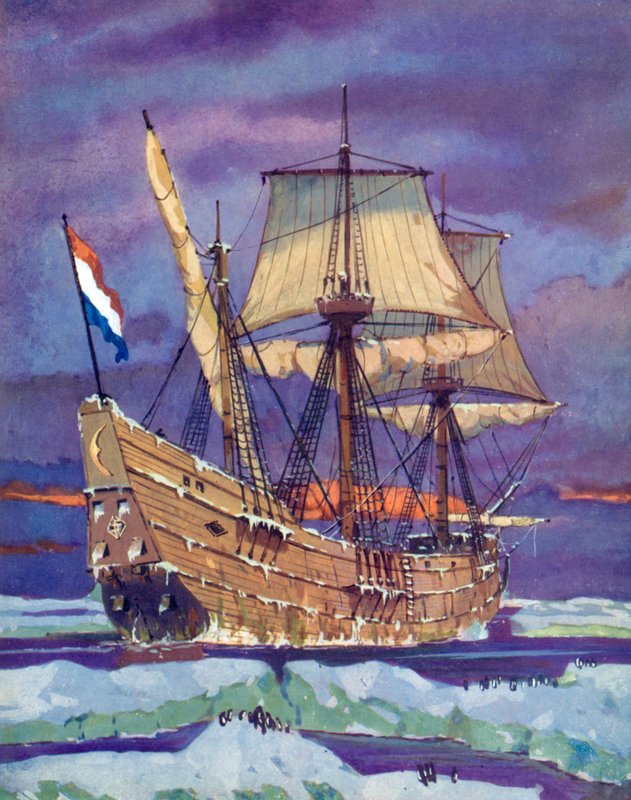 Halve Maen, vagy Half Moon, Henry Hudson (színes litho) alkotó: English School