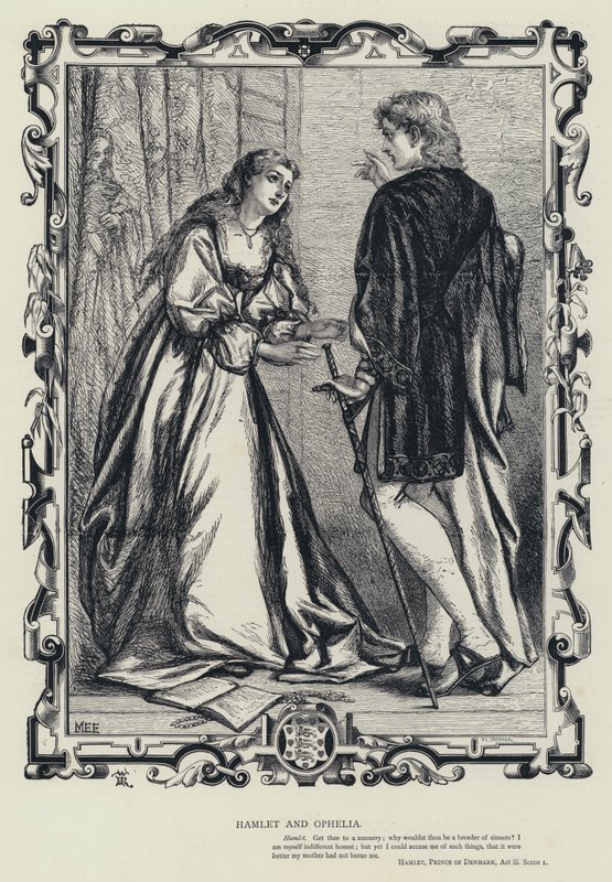 Hamlet és Ophelia, Hamlet, Dánia hercege, III. felvonás, 1. jelenet (metszet) alkotó: English School