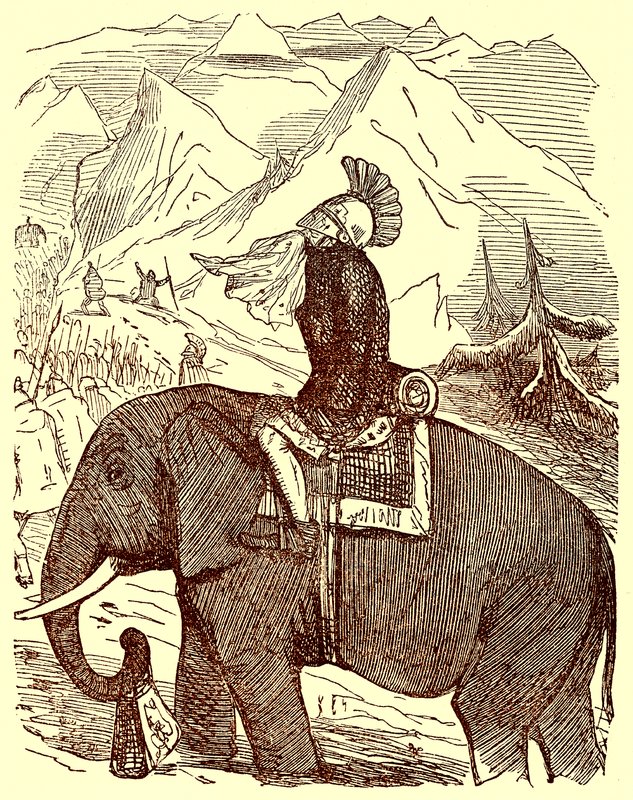 Hannibal átkelés az Alpokon, illusztráció a Róma képregénytörténetéből, Gilbert Abbott a Becketttől, megjelent 1850 körül (digitálisan javított kép) alkotó: English School
