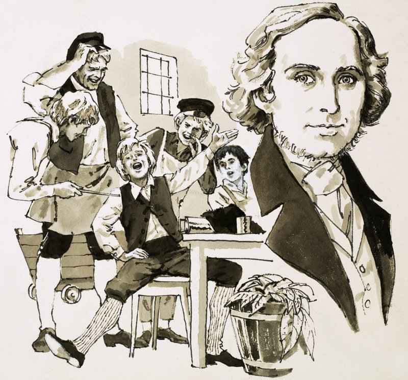 Hans Christian Andersen énekléssel szórakoztatja tanítványtársait alkotó: English School