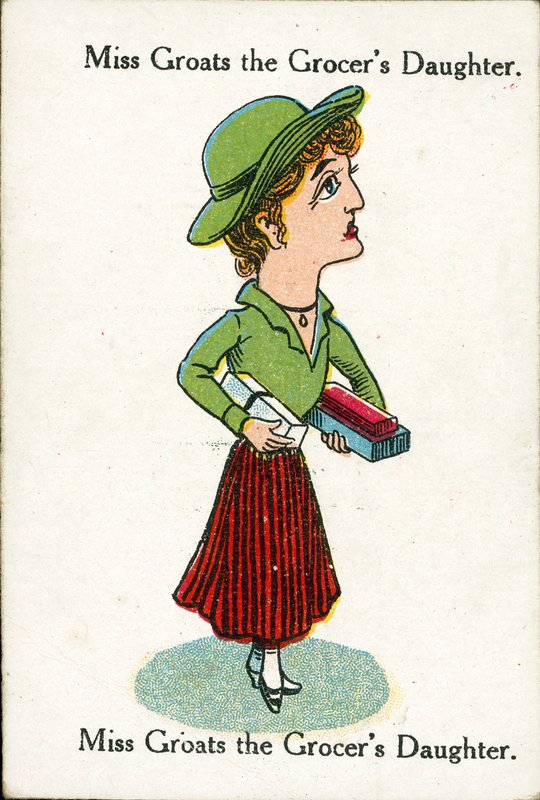 Boldog családok, 1920 körül: Miss Groats, a fűszeres lánya (színes litográfia). alkotó: English School
