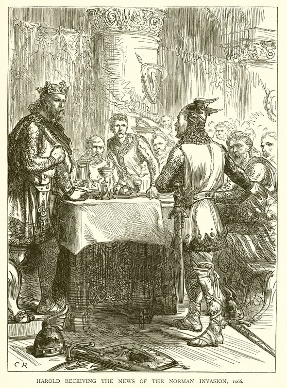 Harold megkapta a normann invázió hírét, 1066 alkotó: English School