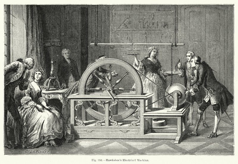 Hawksbee elektromos gépe (metszet) alkotó: English School