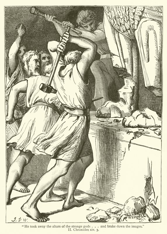 „Elvette az idegen istenek oltárait… és letörte a képeket”, II, Krónikák, xiv, 3 (metszet) alkotó: English School