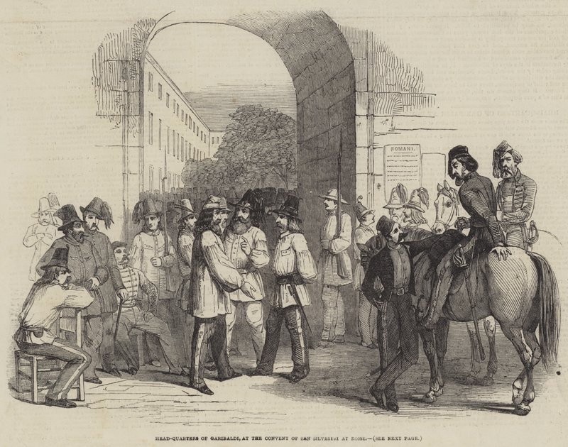 Garibaldi főhadiszállása, a római San Silvestri kolostorban (metszet) alkotó: English School