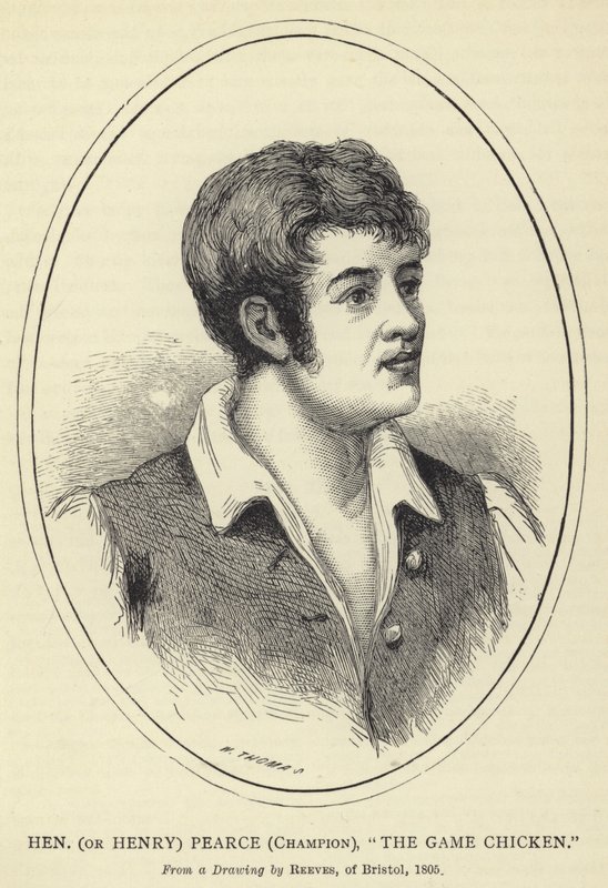 Tyúk (vagy Henry) Pearce, bajnok, The Game Chicken, Reeves rajzából, Bristol, 1805 alkotó: English School