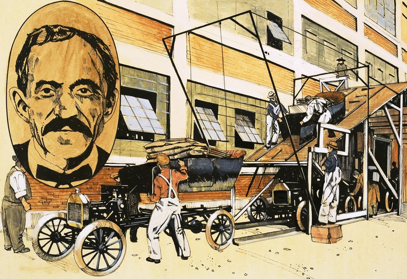 Henry Ford és első gyártósora 1908-ban alkotó: English School