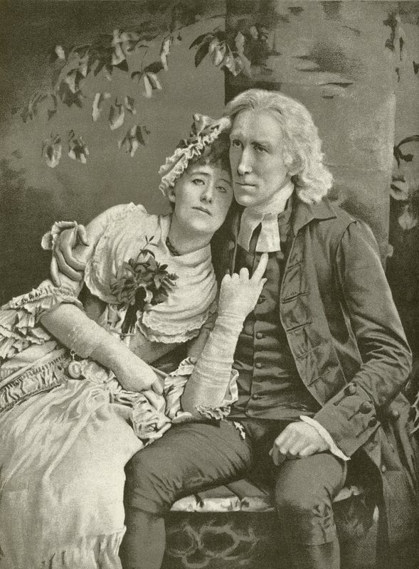 Henry Irving mint A vikárius és Ellen Terry Oliviaként (mélynyomás) alkotó: English School