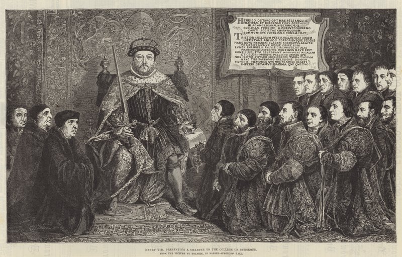 VIII. Henrik Chartát mutat be a Sebész Kollégiumnak (metszet) alkotó: English School
