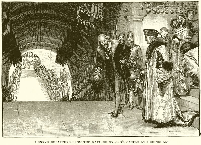 Henrys indulás az Earl of Oxfords kastélyból Hedinghamben alkotó: English School