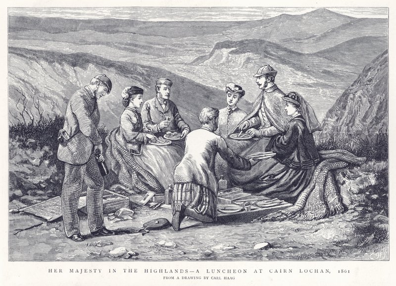 Őfelsége a Felföldön – Ebéd Cairn Lochanban, 1861 alkotó: English School