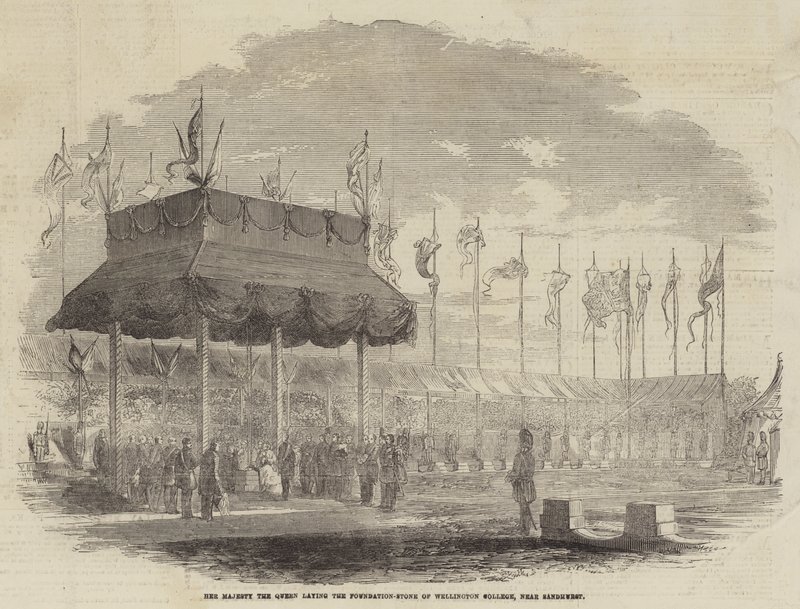 Őfelsége a királynő a Wellington College alapkövét rakja le Sandhurst közelében (metszet) alkotó: English School