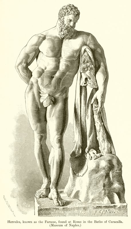 A Farnese néven ismert Herkulest Rómában találták Caracalla fürdőjében. (Nápolyi Múzeum) alkotó: English School