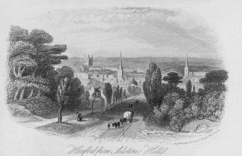 Hereford az Ailstone Hillről (metszet) alkotó: English School