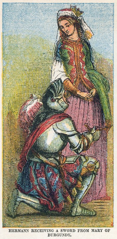 Hermann kardot kap Burgundi Máriától alkotó: English School