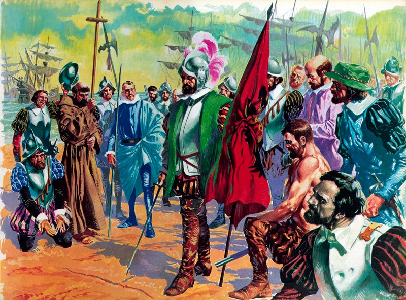 Hernando Cortes 1519-ben érkezik Mexikóba alkotó: English School