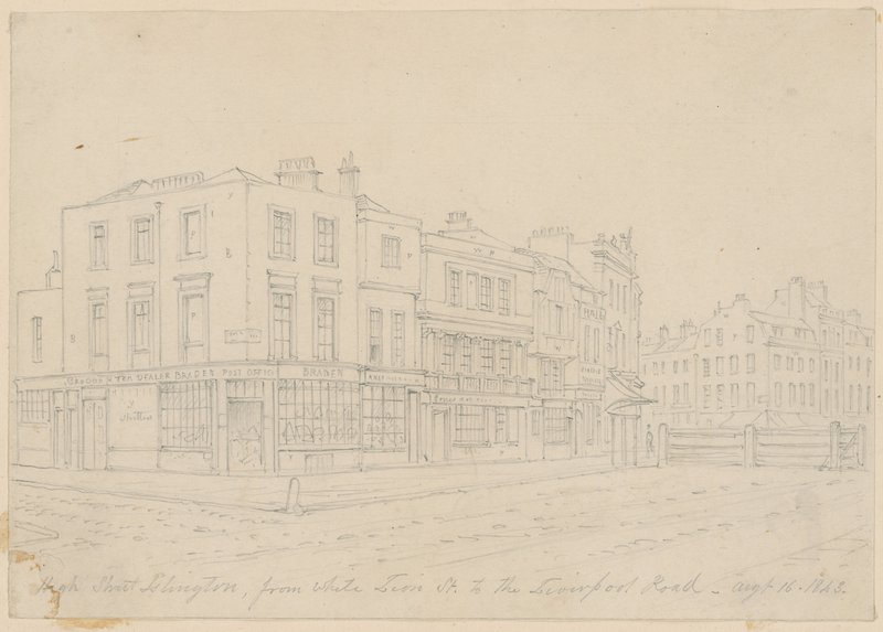 High Street Islington, a White Lion Streettől a Liverpool Roadig, 1843. augusztus 16. alkotó: English School