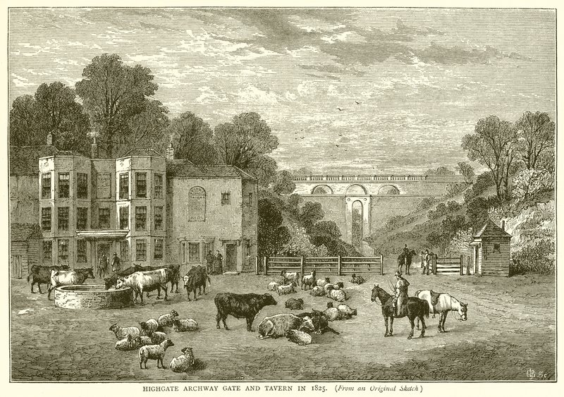 Highgate Archway Gate és Tavern 1825-ben alkotó: English School