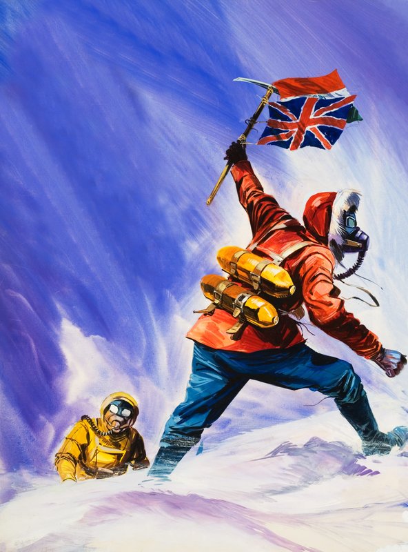 Hillard és Tensing a Mount Everest tetején alkotó: English School