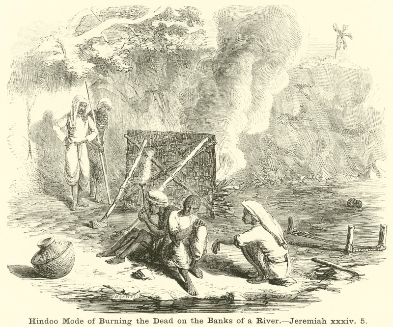 Hindoo Mode of Burning the Dead on the Bank of a River, Jeremiah, xxxiv, 5 alkotó: English School