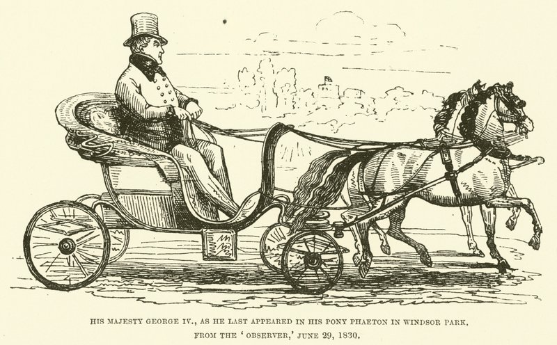 IV. György őfelsége, ahogy legutóbb megjelent Phaeton póniján a Windsor Parkban, az Observerből, 1830. június 29. (metszet) alkotó: English School
