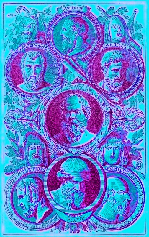 Az ókori Görögország történészei, filozófusai és drámaírói, illusztráció a The Illustrated History of the World-ből, megjelent 1880 körül (digitálisan javított kép) alkotó: English School