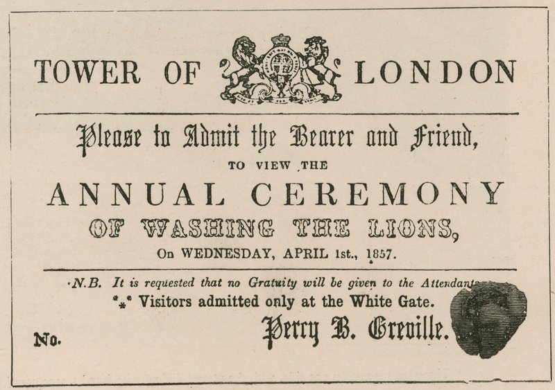 Átverés belépőjegy az oroszlánmosás szertartására a londoni Towerben alkotó: English School