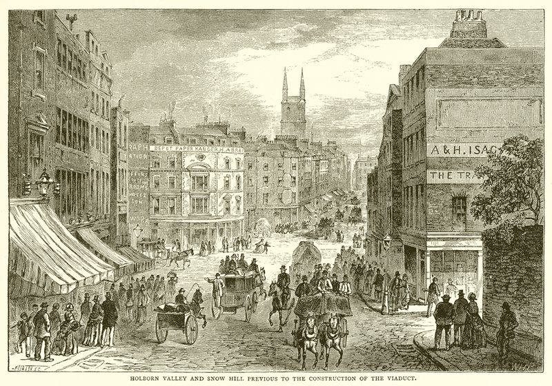 Holborn-völgy és Snow Hill a viadukt építése előtt alkotó: English School