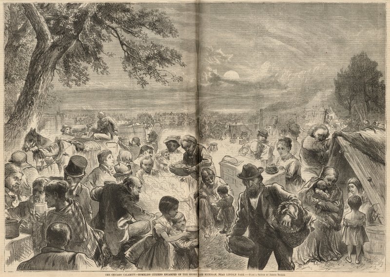 Hajléktalan polgárok táboroztak a Michigan-tó partján, a Lincoln Park közelében alkotó: English School