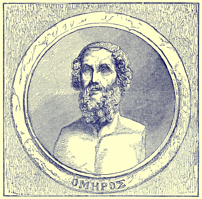 Homérosz, illusztráció a The Illustrated History of the World-ből, megjelent 1880 körül (digitálisan javított kép) alkotó: English School