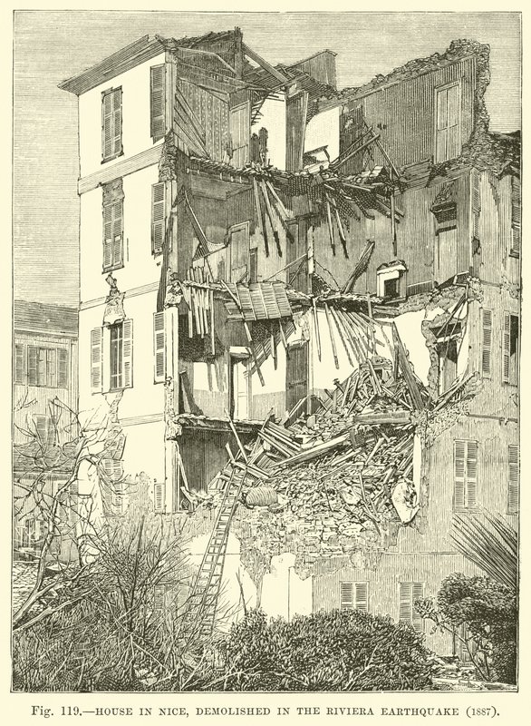 Ház Nizzában, lerombolva a Riviérán, 1887-ben alkotó: English School