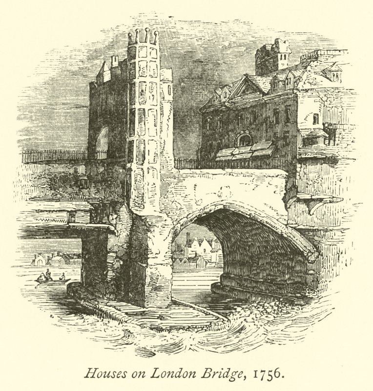 Házak a London Bridge-en, 1756 alkotó: English School