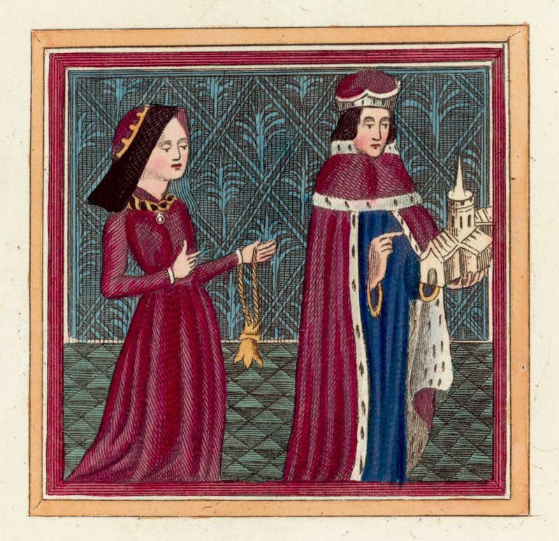 Humphrey Duke of Gloucester és második felesége, Eleanor Cobham (színes metszet) alkotó: English School