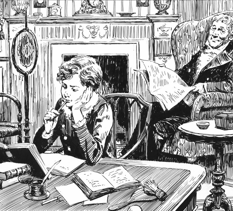 Illusztráció Oliver Twisthez, Charles Dickens (toll és tinta) alkotó: English School