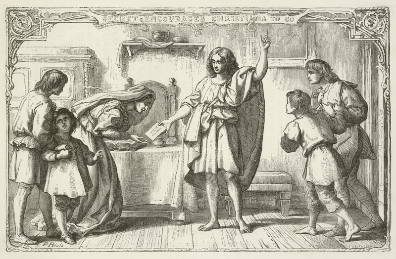 Illusztráció a zarándokok fejlődéséhez, John Bunyantól alkotó: English School