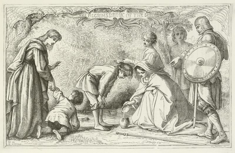 Illusztráció a zarándokok fejlődéséhez, John Bunyantól alkotó: English School